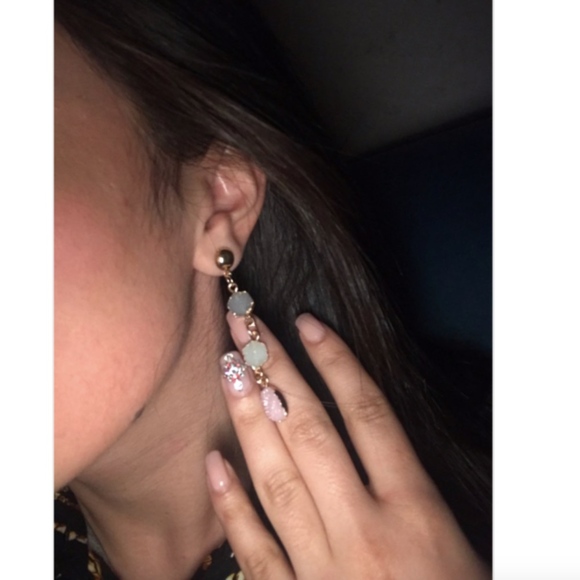 Triple Cluster Irregular Dangle Drop Gold Earrings - Picture 3 of 5